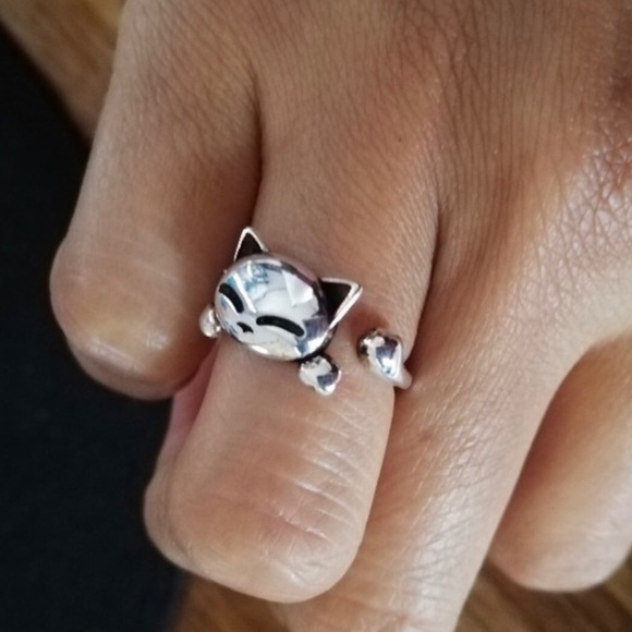 Adjustable Lucky Cat 925 SS Ring Fits LADT ONE - Picture 2 of 2